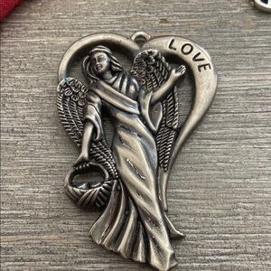 Vintage 80s GORHAM Silver Plate Angel Love Pendant